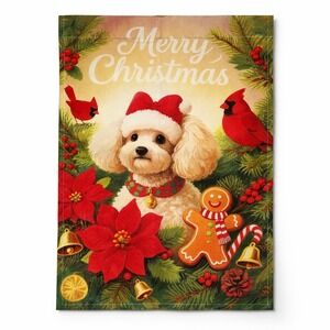 Merry Christmas Poodle Garden Flag 12x18 Winter Holiday Dog Decor Cardinal Red